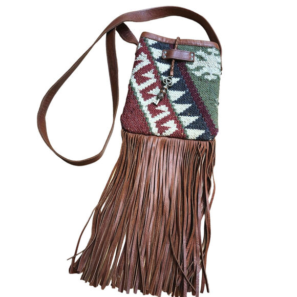 Leather Rug Tapestry Tassel PURSE Linda Lee Boho Festival Crossbody Aztec - Picture 1 of 15